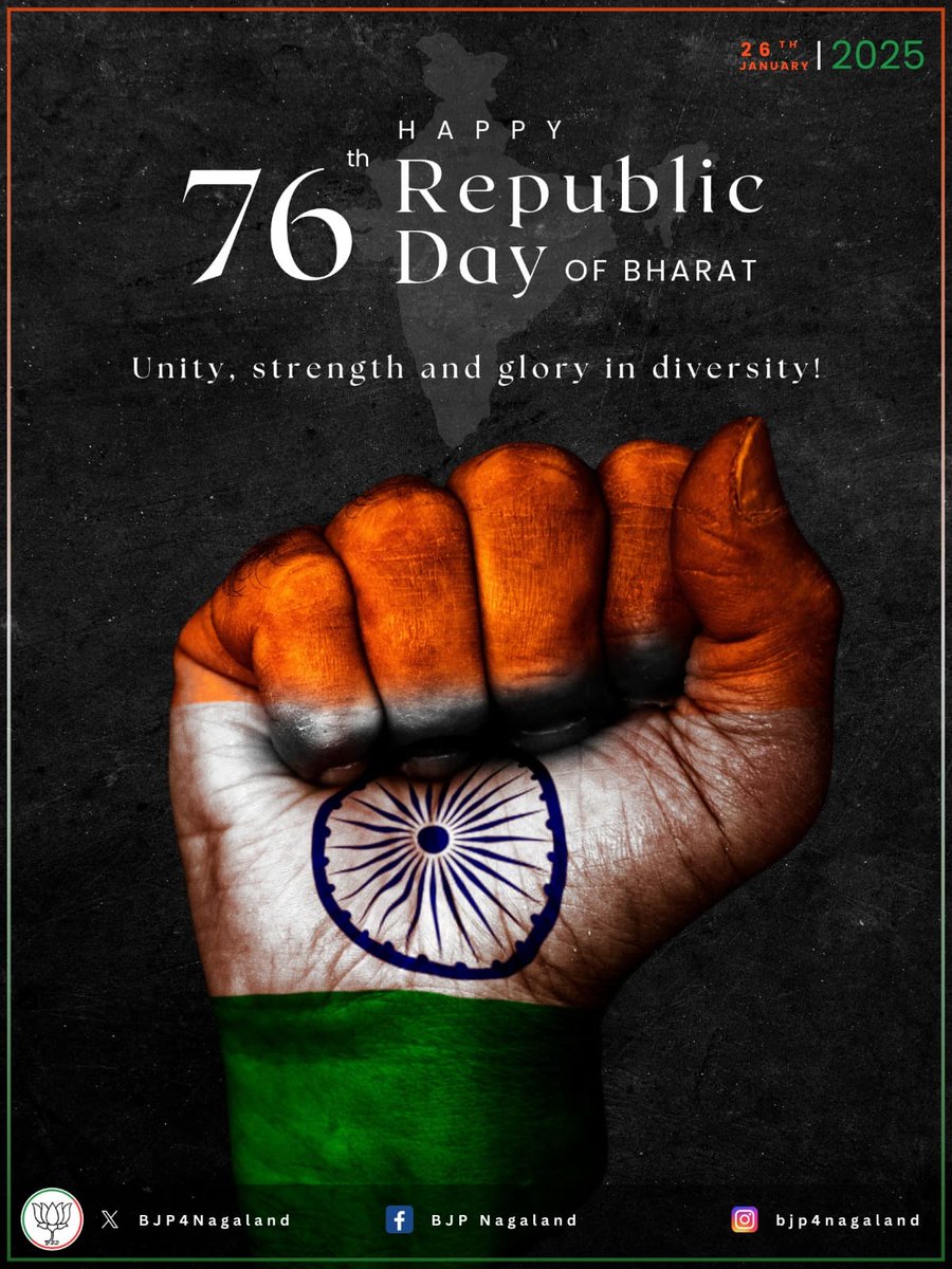 On this 76th Republic Day, BJP Nagaland extends heartfelt greetings to each and every citizen of India.

The Constitution is not just a document — it is the soul of our Nation, guiding us towards justice, equality, and progress. Today, as we honor the vision of our founding