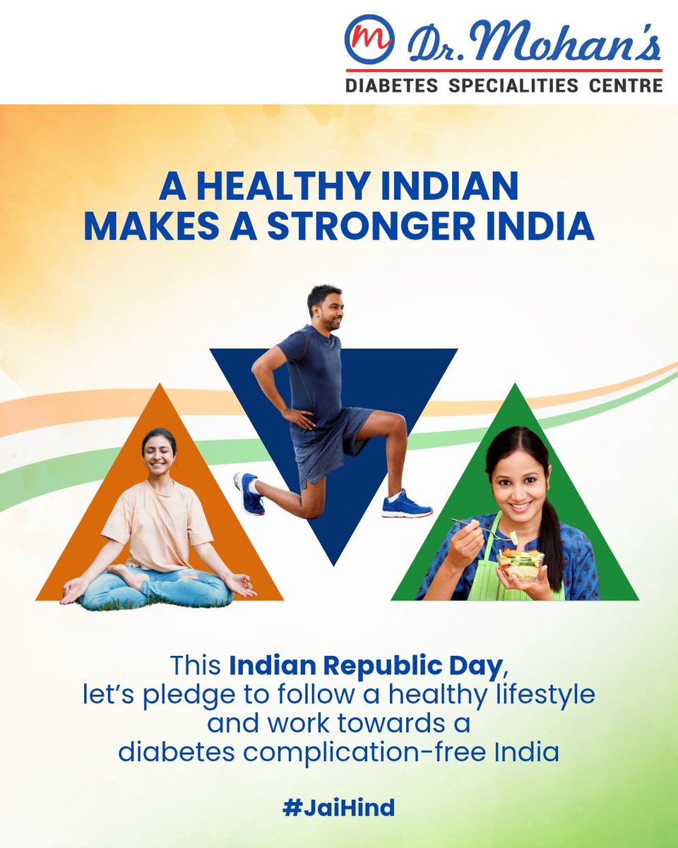This Republic Day, Take a Step Towards a Healthier Nation! 🇮🇳

This Indian Republic Day, let’s pledge to:
✅ Embrace a healthy lifestyle
✅ Prioritize regular check-ups
✅ Control diabetes effectively

Together, we can work towards a Diabetes Complication-Free India! 💪