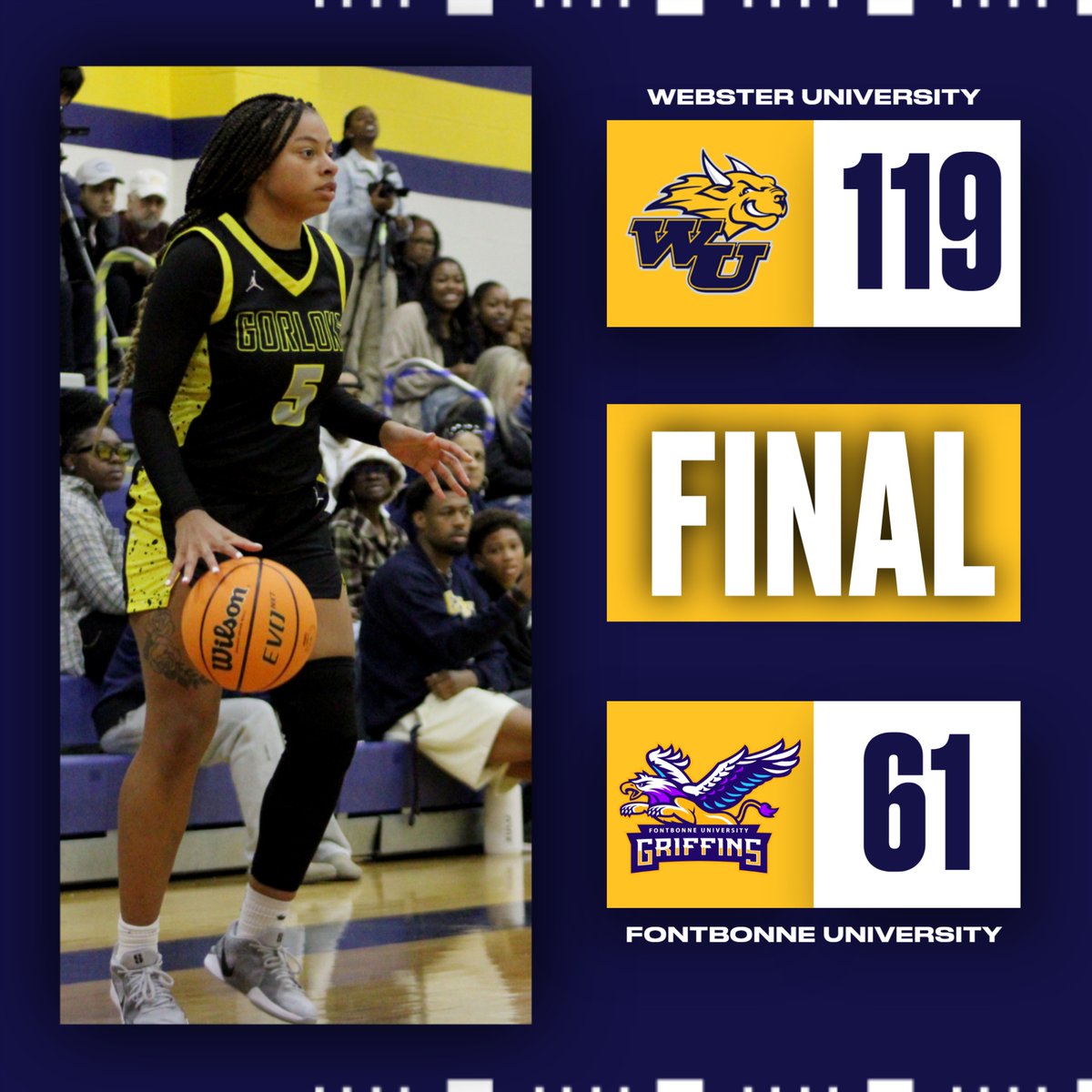 WBB | The Gorloks broke the all-time single-game scoring record in program history with a 119-61 victory over Fontbonne.

For the game, Meghan Illingworth recorded a new career-high of 27 points while Kaimyla Nolen achieved new career-highs in assists and rebounds with 10 each.