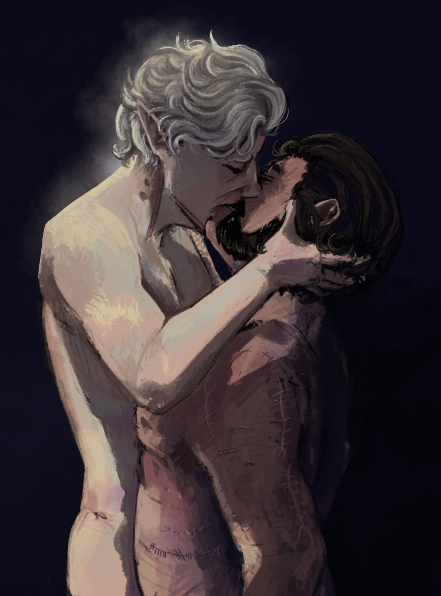 bardnuts's tweet photo. gay and trans fantasy characters kissing after they kill a nazi 🖕#astarion #bg3 #darkurge #myart https://t.co/Ln3biIeHzV