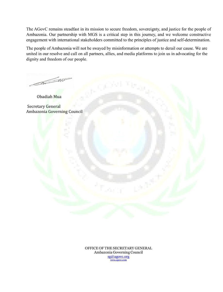 "Standing Firm: Ambazonia’s Unyielding Quest for Justice and Sovereignty"

The AGovC reaffirms its leadership as Ambazonia’s sole legitimate voice globally, fighting for freedom and justice.  

Misinformation won’t derail our quest for sovereignty. Our partnership with Moran