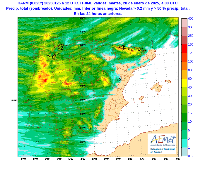 AEMET_Aragon's tweet photo. PCP 🌧️ó 🌨️DOM 26 y LUN 27 (contorno en negro en forma de #nieve❄️) Los acumulados serán importantes en #Pirinieos, pero la marcada variación en la #cotadenieve determinará diferencias notables en las variaciones de espesor del manto nivoso. 👇🧵 https://t.co/fLfCA4p6qs