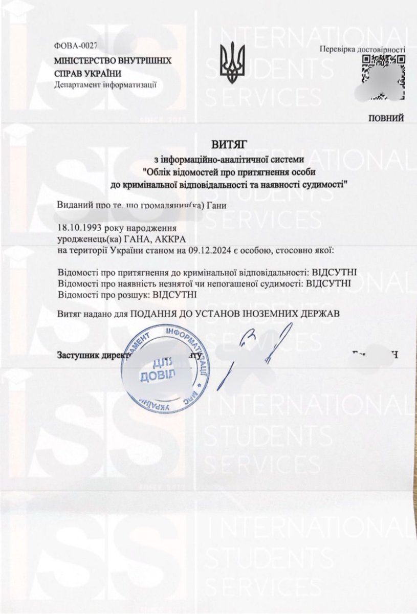 StudyIss's tweet photo. Police ๐ฎโโ๏ธ clearance with translation and notary issued for client from Ghana ๐ฌ๐ญ (police character certificate)
For more information contact:
+380 (68) 529 9696
+380 (50) 050 00 90
+380 (50) 883 67 00
https://t.co/CifOvdW5ww
#policeclearance #Ghana #Ukraine #studyinUkraine https://t.co/gDWS3VPt5s