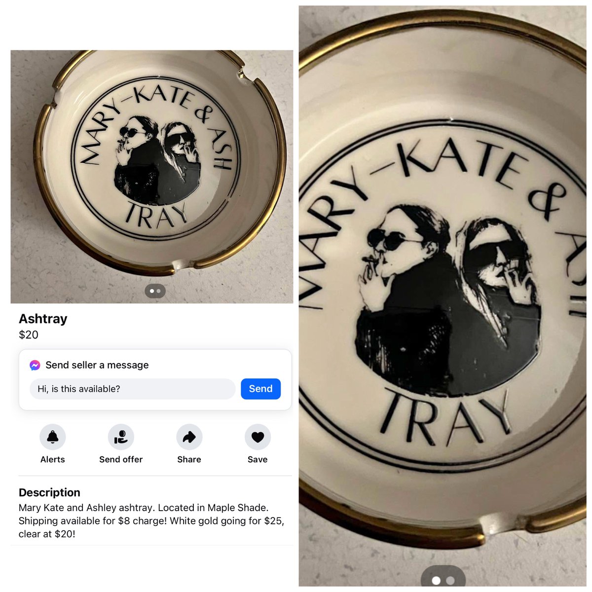 insanemrktplace's tweet photo. Mary-Kate and ash tray ($20) https://t.co/SPVAs2lIqI