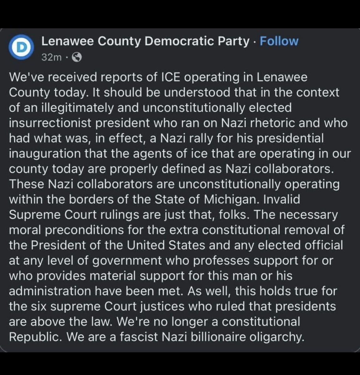 The Lenawee County (Michigan) Democratic Party posted this.  I wish I knew how to get it to Tom Homan and President Trump.