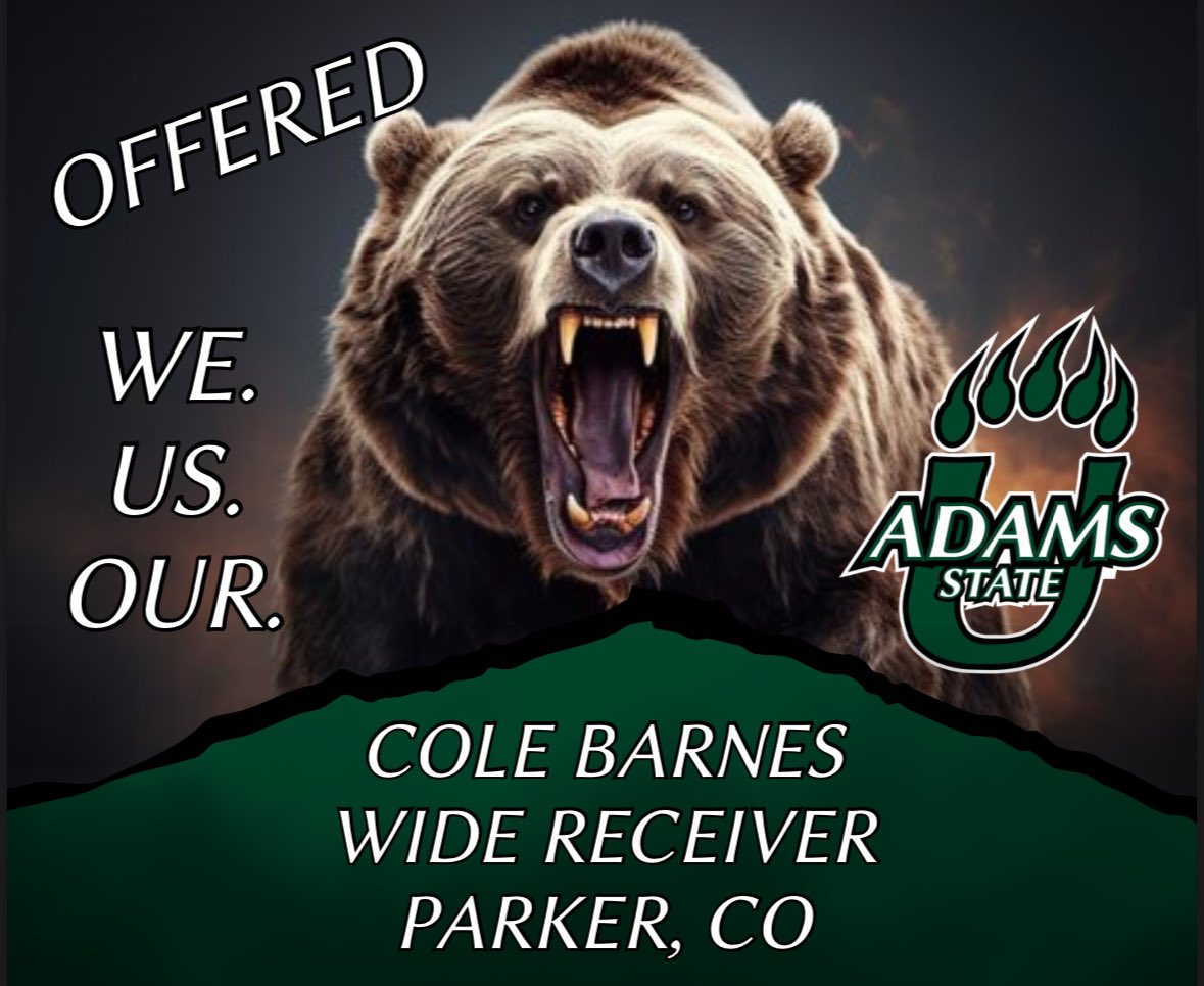 Cole Barnes (@barnes_cole4) on Twitter photo After a great visit at Adam’s State University, and a talk with <a href="/CoachGallasASU/">Coach Levi Gallas</a> I am very blessed to receive my first D2 offer to continue my academic and athletic career at Adam’s. @SixxReynolds <a href="/ChillBeal/">StrawhatLuffy</a> <a href="/JaronCohen1/">Jaron Cohen</a> <a href="/_pondofootball/">Ponderosa Football 🐴</a> After a great visit at Adam’s State University, and a talk with <a href="/CoachGallasASU/">Coach Levi Gallas</a> I am very blessed to receive my first D2 offer to continue my academic and athletic career at Adam’s. @SixxReynolds <a href="/ChillBeal/">StrawhatLuffy</a> <a href="/JaronCohen1/">Jaron Cohen</a> <a href="/_pondofootball/">Ponderosa Football 🐴</a>
