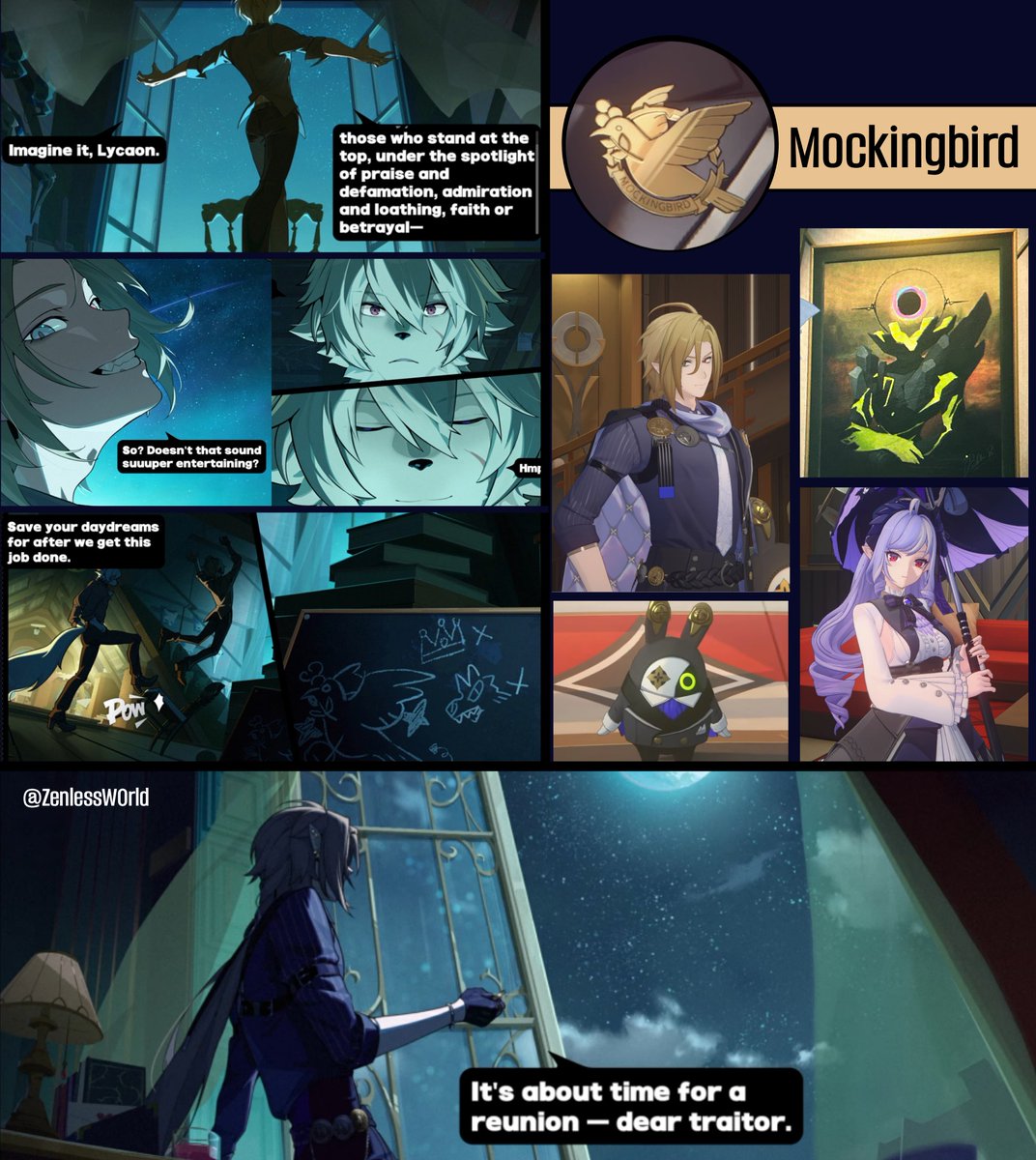Mockingbird was an organization created by Lycaon and Hugo in their youth.

At that time they dedicated themselves to stealing pieces of art from the rich to give money to the poorest.

But for unknown reasons, both of them distanced themselves and now consider themselves rivals.