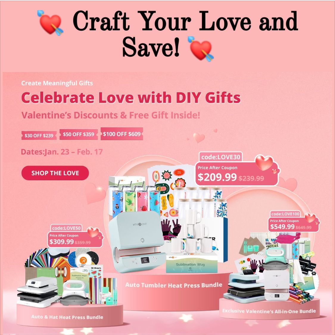 TheReviewWire's tweet image. 2025 Htvront Valentine's Day Sale ❤️

🩷CODE: Love100, $100 off orders $609+
🩷CODE: Love50, $50 off orders Over $359+
🩷CODE: Love30, $30 off orders Over $239+

Get Craftin'💘 shrsl.com/4tkx1 

#htvront #vinylcrafts #diyprojects #craftersgonnacraft #crafty #craftylife