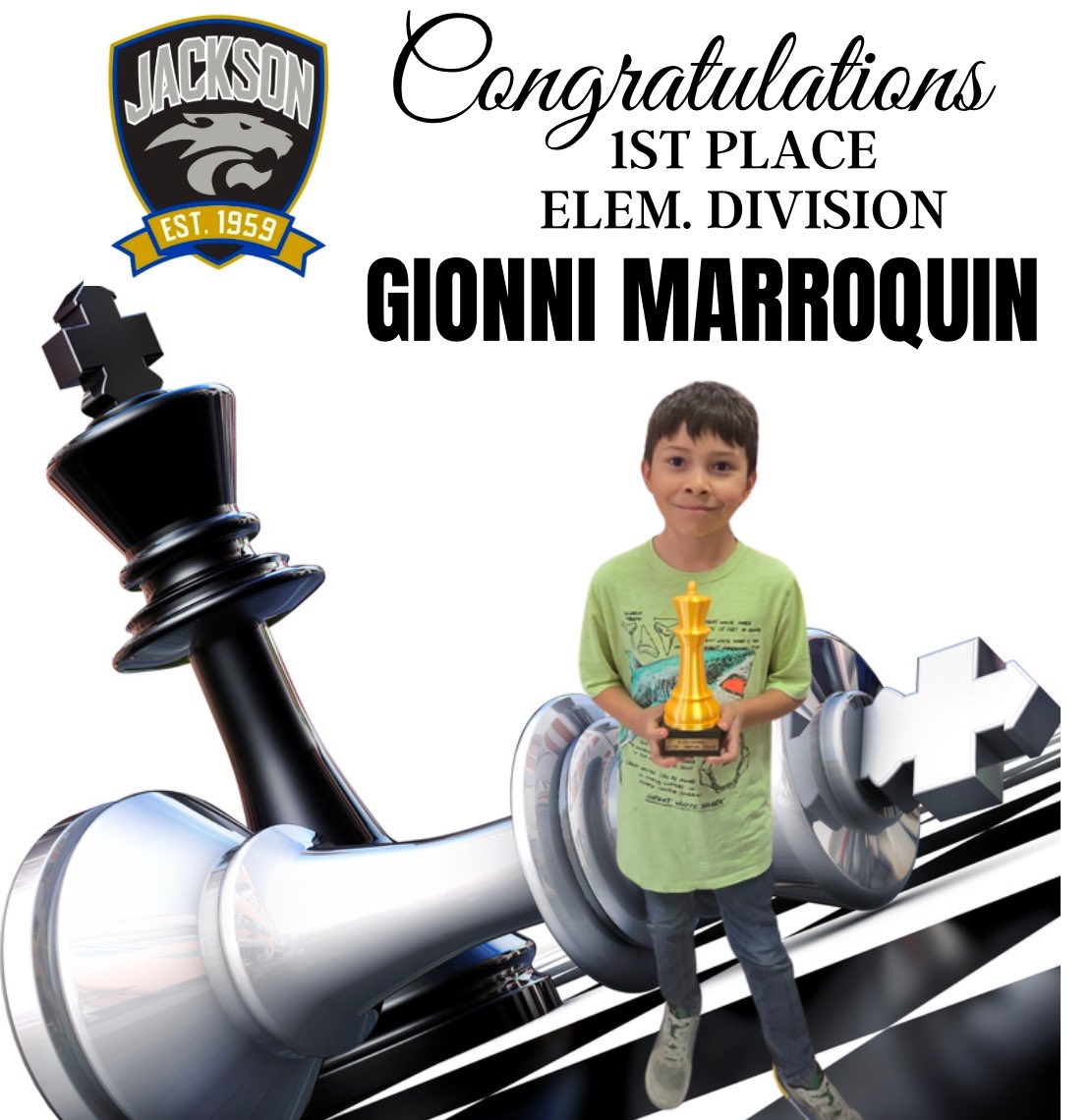 Congratulations to Gionni for placing 1st at the Sharyland Chess Tournament! We are proud of you! 
#GoForTheGold <a href="/McAllenISD/">McAllen ISD</a> <a href="/Salin_eri/">Erika Salinas Alonzo</a>