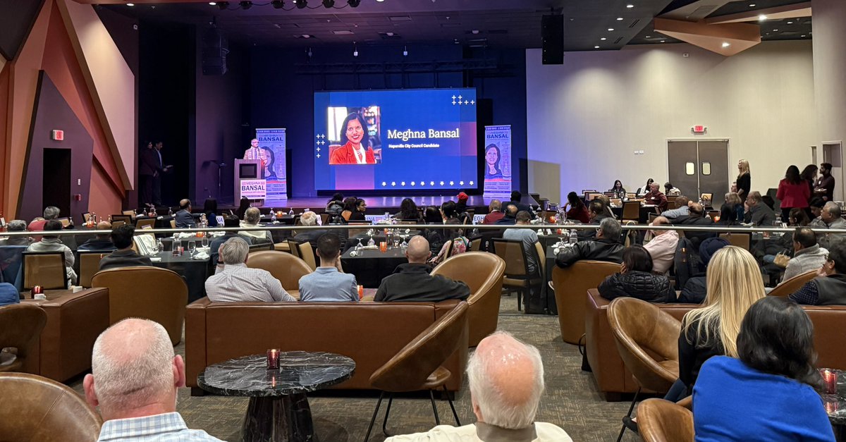 SafeSuburbsUSA's tweet photo. What a wonderful and hugely attended event for Naperville council candidate Meghna Bansal today at The Matrix Club. One of the larger events that I have seen for a local race. Vote Bansal! Meghna will be great for Naperville! 🇺🇸 🇺🇸 🇺🇸 https://t.co/1VjzGl6BEB