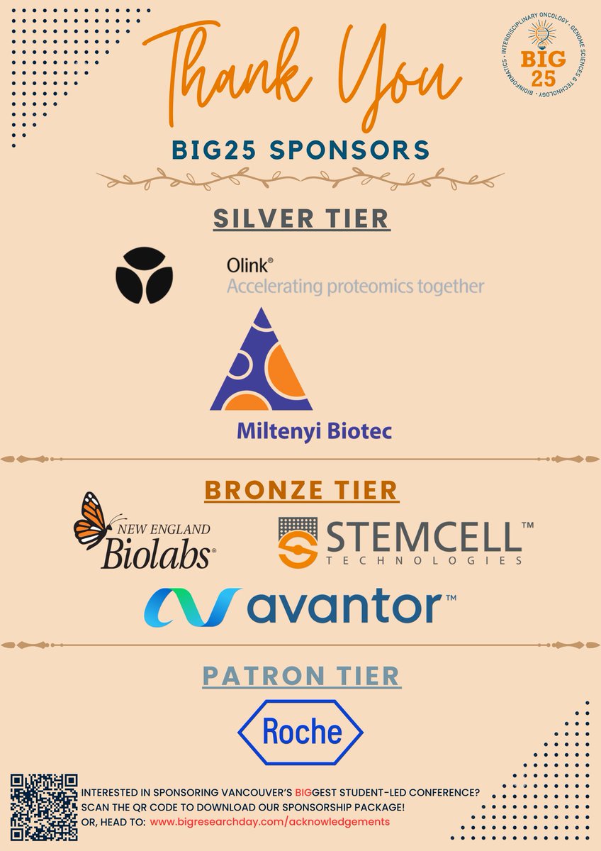 A big thank you to our BIG25 sponsors! 🎉
🔬 Olink | 💡 Miltenyi Biotec | 🧬 New England Biolabs | 🌱 Stemcell Technologies | ⚗️ Avantor | 🔎 Roche