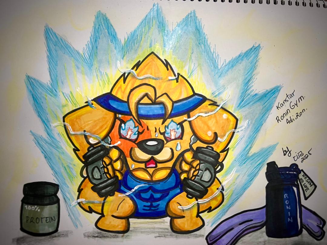 Tita_KIND's tweet photo. Hello amigos...💖I made this Kanstar Ronin Gym, Saiya Gym, with much love for its owner @aocontora 💙

I hope you like it as much as I do, I also want to dedicate a nice poem to you that I hope you like.☺

⭐With this Saiya Gym, I pay tribute to your endless effort,
In you there is a great warrior, dreaming of a good future.
In each transaction, your spirit goes a thousand,
marking abs, like the kanstar, is your profile.

Optimistic in Ronin, in $CAG and $KANSTAR
You join the 1/1 holders with this Kanstar Ronin Gym
Adi.ron is your name, in this virtual world,
with faith and dedication, your dream is becoming real!⭐

If you liked this drawing, share it and leave me your love, I'm cooking another one.
Much Love, Tita.-🤗
Hand drawing🎨
@KanstarWorld @Ronin_Network @Lima_Kind #KindCreator #RoninCreator
