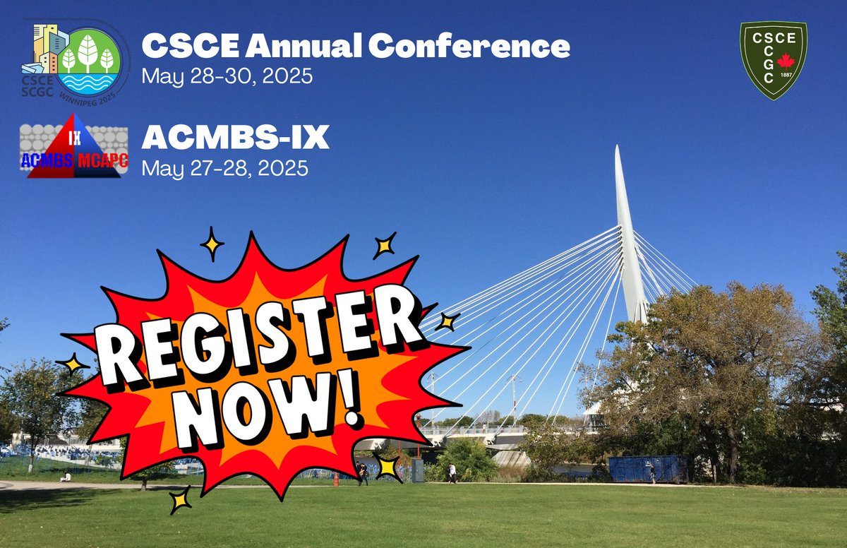 csce_scgc's tweet image. Registration for CSCE Winnipeg 2025 and ACMBS-IX is now open!
Register before March 26 to take advantage of the early-bird rates: csce2025winnipeg.ca/registration
**Renew  your CSCE membership or join for 2025 to take advantage of additional discounts**
See thread for details🧵