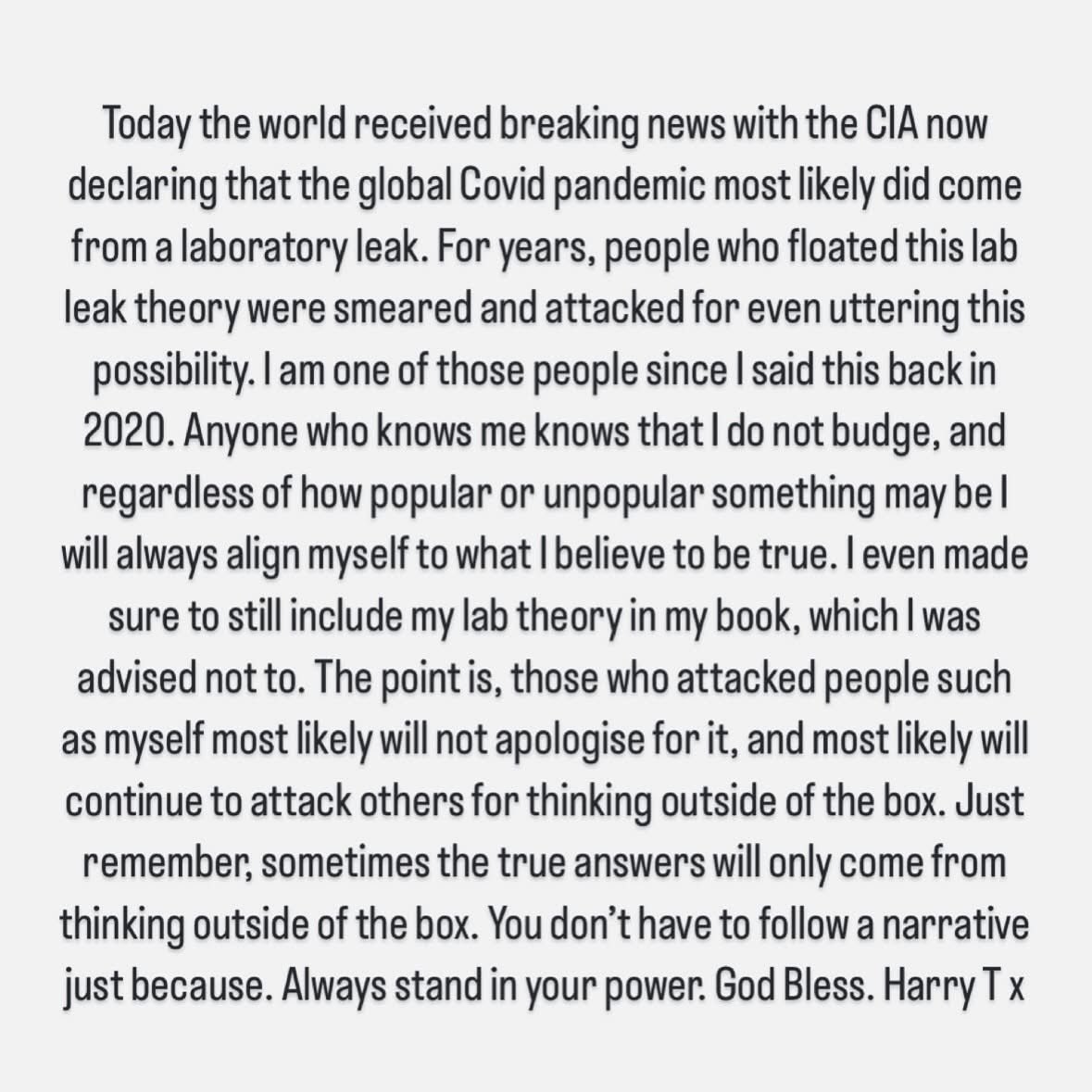 Breaking News from the CIA! I am sure many of you out there who agreed with me back from the beginning will now be thinking, “We told you so!” And a little note to some out there: please don’t attack others because they do not think how you think. Harry T x 🧿