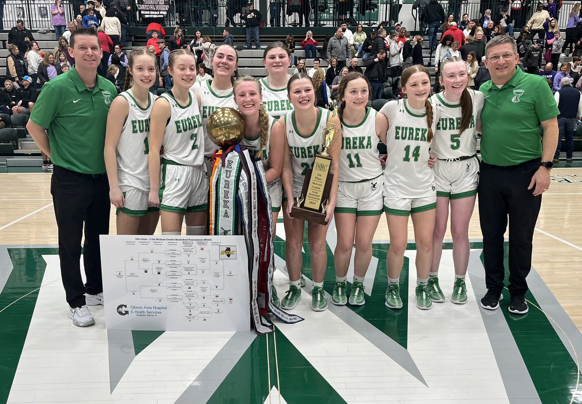 HOIConference's tweet image. Girls McLean County (HOIC) Tournament Championship Final 🏀🏆
#4 @ehsgirlsbball - 42
(Musselman-12, Knapp-12, M Edwards-11)
#3 @GCMS_GirlsBball - 41
(Sizemore-19, Ray-12)
Mya Edwards makes a halfcourt shot to give Eureka the McLean County (HOIC) Tournament Championship