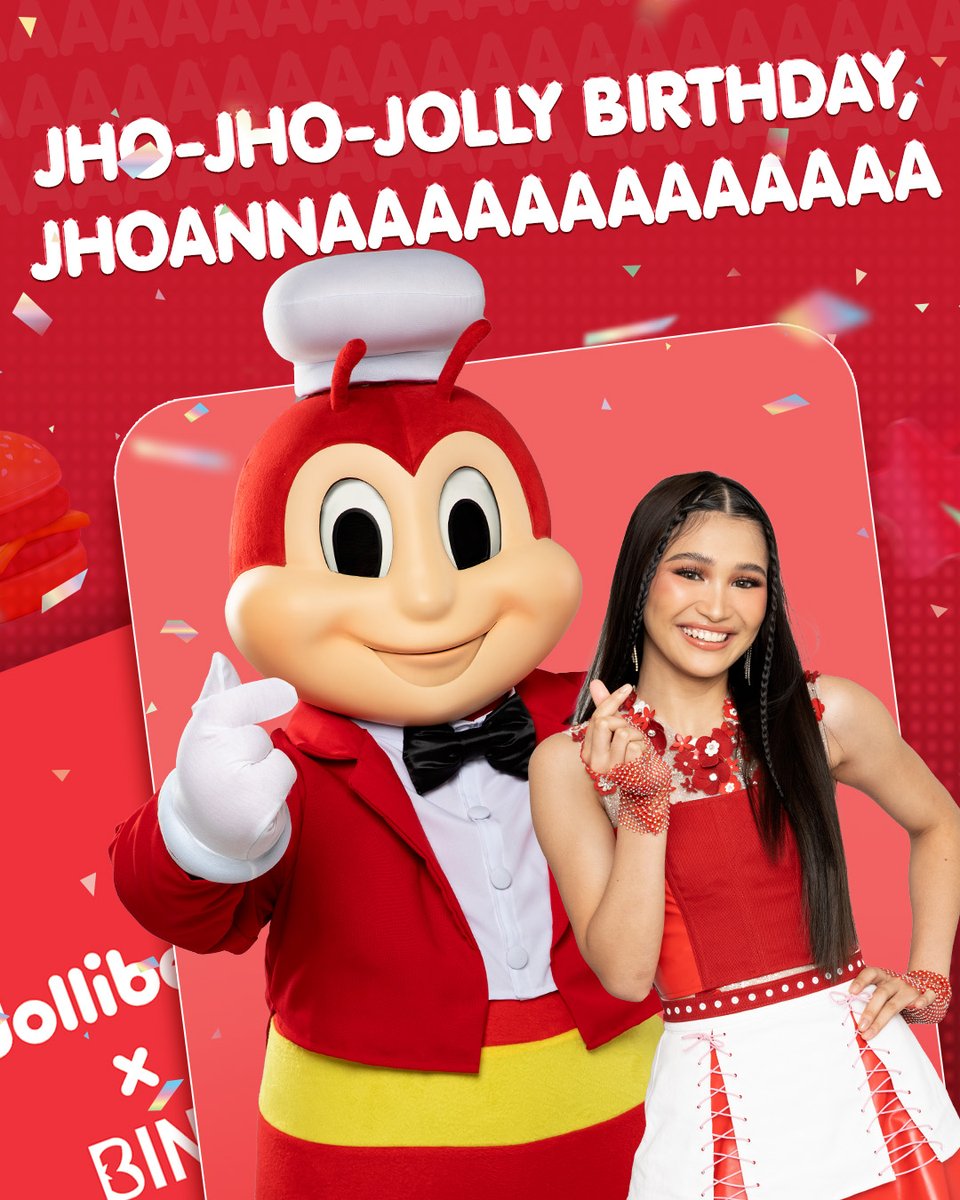 Jollibee's tweet photo. Your jolli-EST day is here, BINI Jhoanna! 🎉 Sending you joyful birthday wishes from your Bestfriend, Jollibee. ❤️ https://t.co/gf1itrvdJo