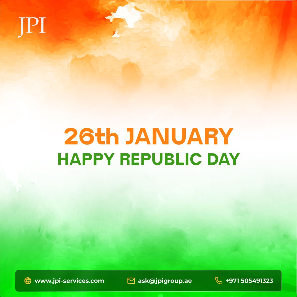 jpiservicesuae's tweet photo. 🇮🇳✨ Wishing the people of India a joyous Republic Day! Today, we celebrate your nation's remarkable legacy of democracy, diversity, and determination.

At JPI Services, we honor your achievements and stand inspired by the values that unite your nation. Jai Hind! 🎉 https://t.co/MHqPNFytNp
