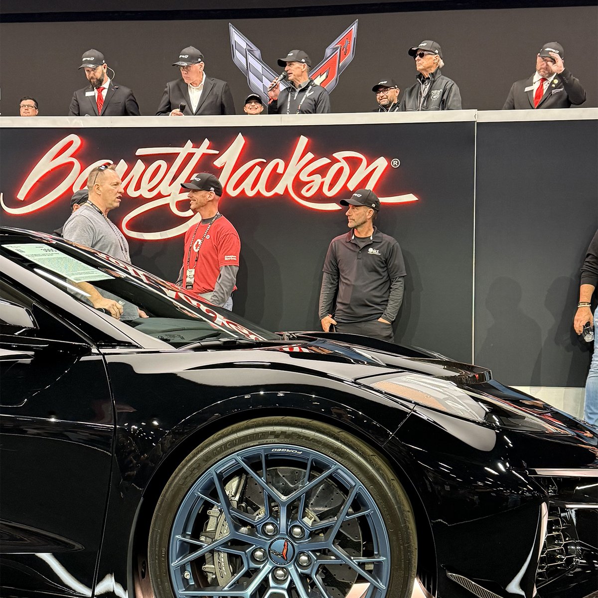 Barrett_Jackson's tweet photo. Super Saturday instant collectible! The First Retail Production VIN 001 2025 @Chevrolet #Corvette #ZR1 just sold for $3,700,000! With all auction fees waived, 100% of the hammer price will benefit the @RedCross. https://t.co/j21IGw2Edb