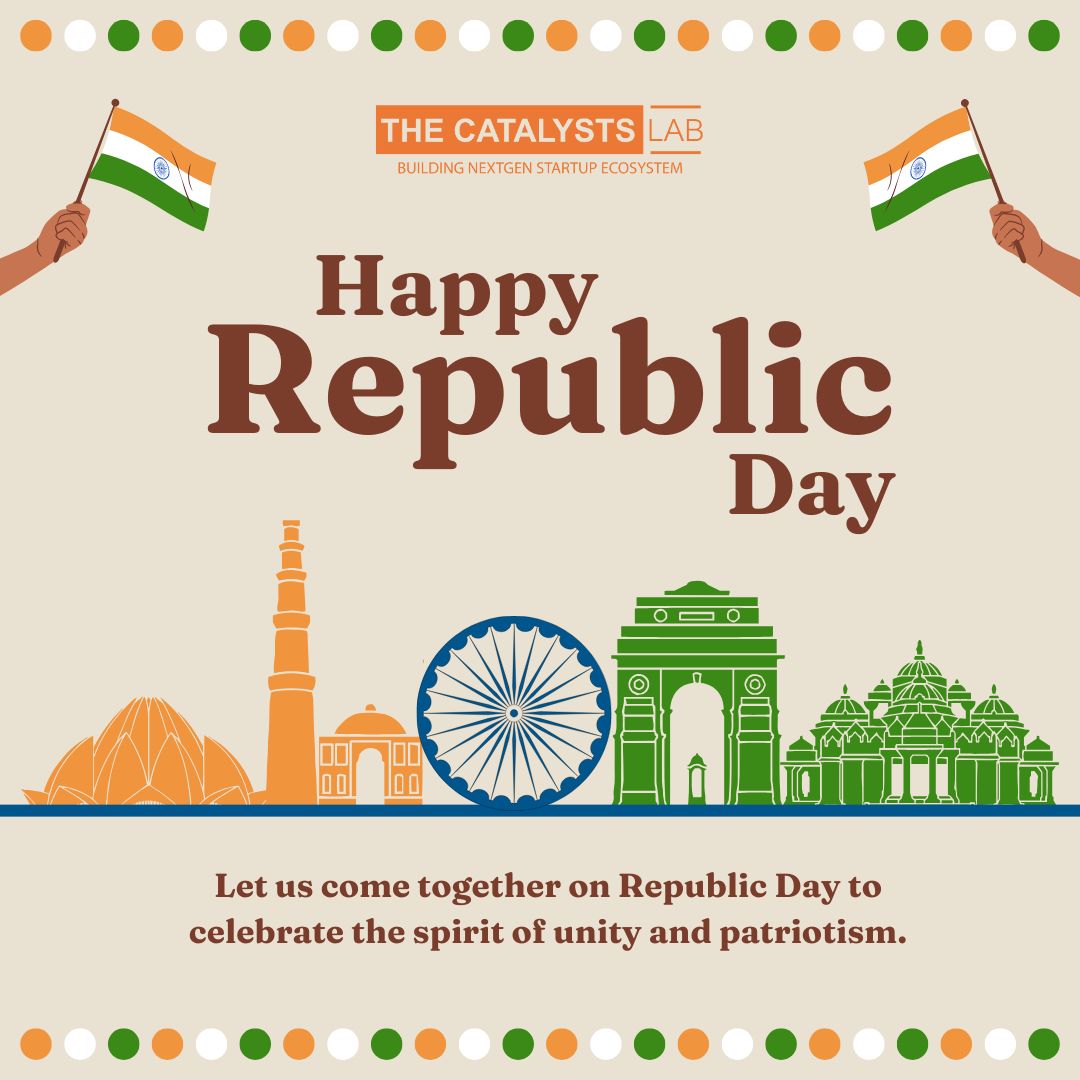 TheCatalystsLab's tweet photo. Happy Republic Day from The Catalysts Lab!

Today, we celebrate the spirit of unity, equality, and democracy that defines our incredible nation.

Along with our Constitution, it is also a celebration of the dreams, ideas, and determination of every Indian who contributes to ... https://t.co/iONDslD77U