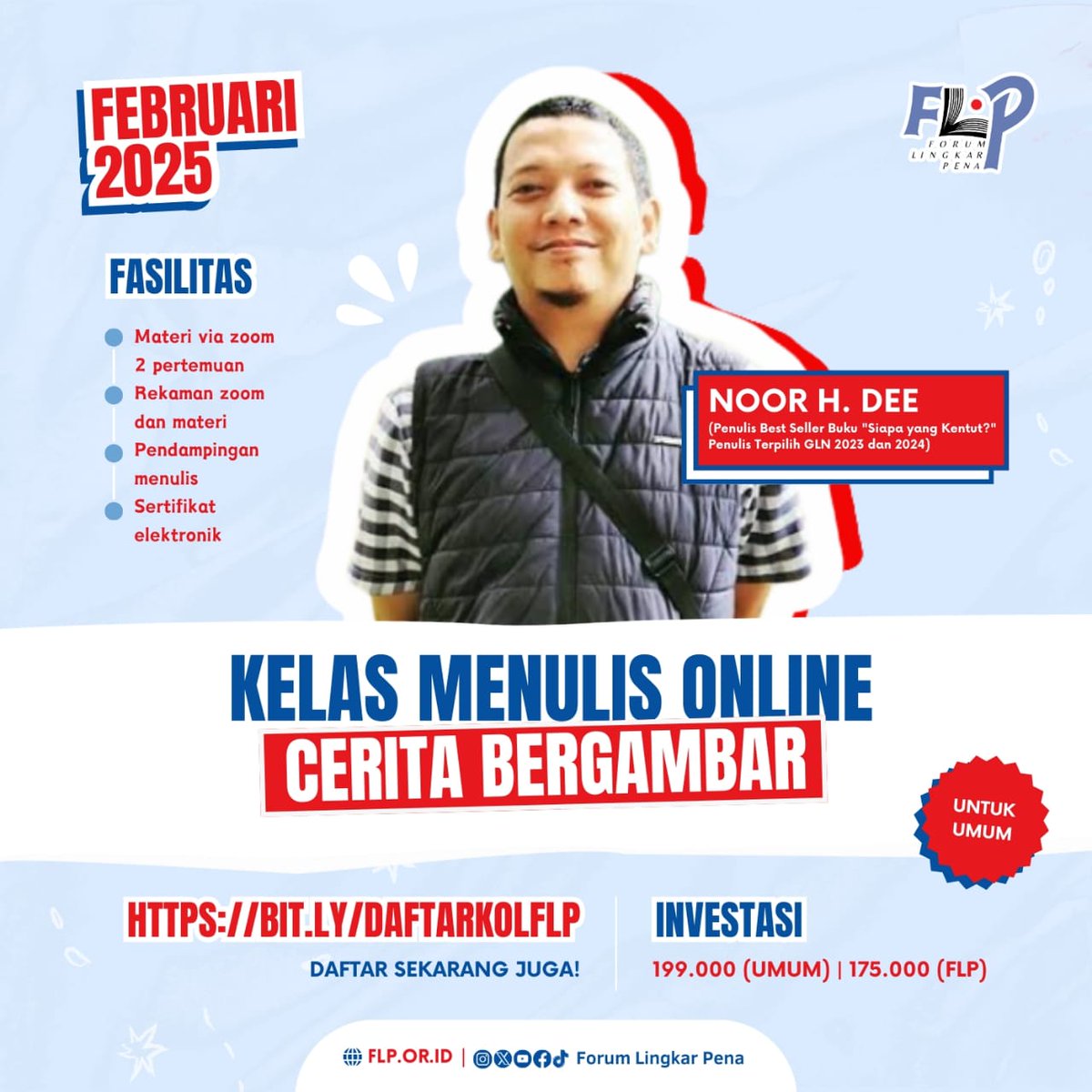 Ada empat Kelas Online FLP, yuk daftar segera 
bit.ly/DAFTARKOLFLP
#kelasonlinemenulis 
#kelasonlinemenulisflp
#kolflp
#forumlingkarpena
#flp