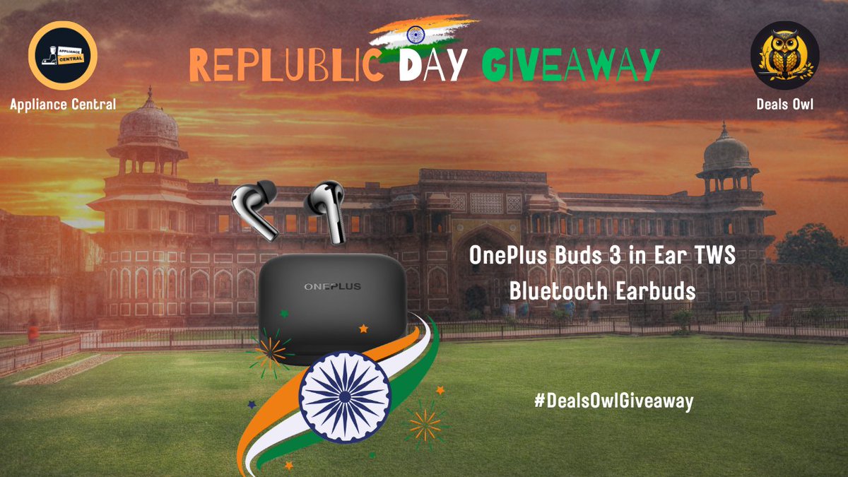 DealsOwlIndia's tweet photo. It's #DealsOwl Giveaway time! in asso. with #ApplianceCentral - OnePlus Buds 3 in Ear TWS Bluetooth Earbuds

All you need to do -   Follow
@DealsOwlIndia and @AppCentralYT 

✅Repost or Quote this with #DealsOwlGiveaway 
✅Tag 5 Friends 
✅Like any of our 5 Posts including this 
✅Pin this post to Your Profile

Result in 10 days! 😍

#RepublicDayIndia #RepublicDay #Giveaway #GiveawayAlert