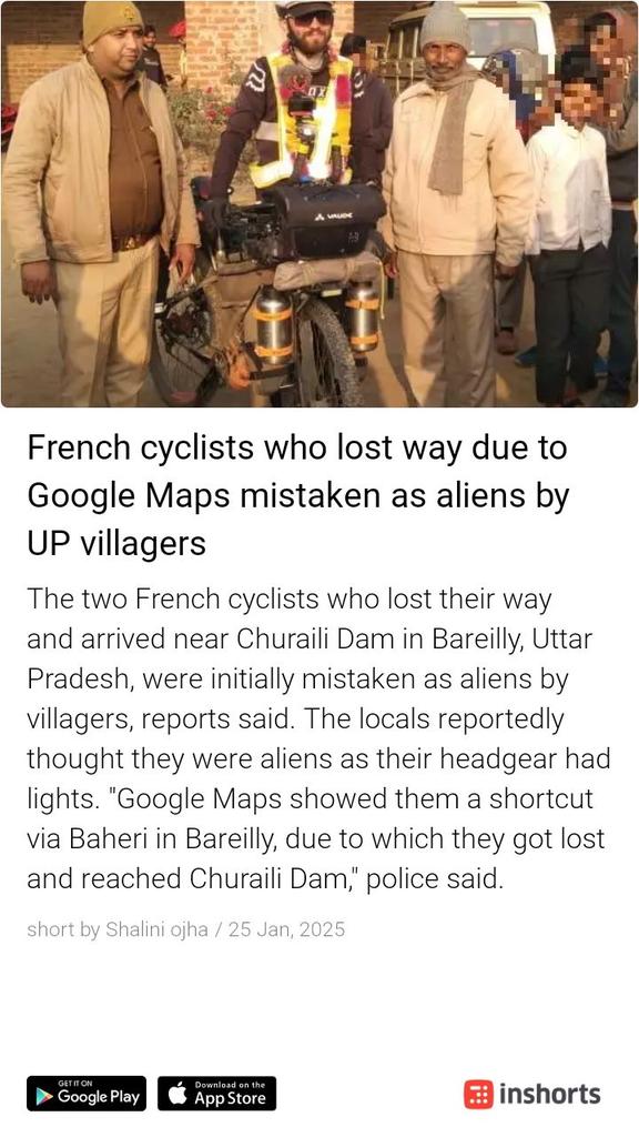 Nikhilblue6s's tweet photo. French cyclists mistaken as aliens by UP villagers. 😂😂👽👽
https://t.co/iw3hADX0T9 https://t.co/CtdOajJTK3