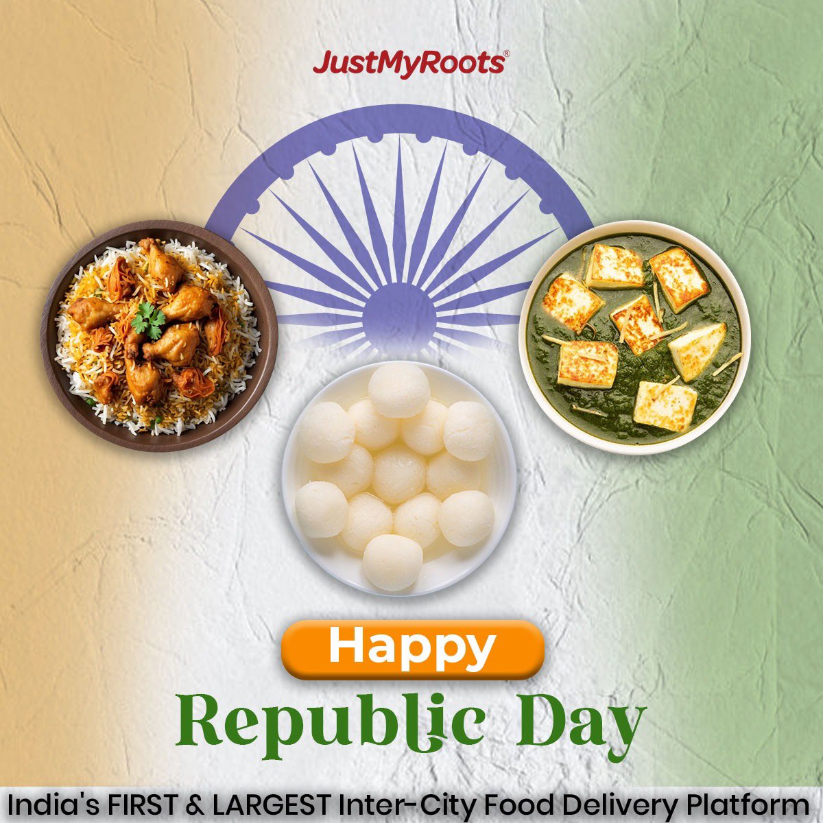 Happy Republic Day from #JustMyRoots family!
🇮🇳 Jai Hind! 🇮🇳

#JMR #RepublicDay #IndiaRepublicDay #RepublicDay2025 #celebration #ProudIndian #IndiaPride #CelebratingIndia #ProudToBeIndian #SpiritOfIndia #CelebrateWithFood
