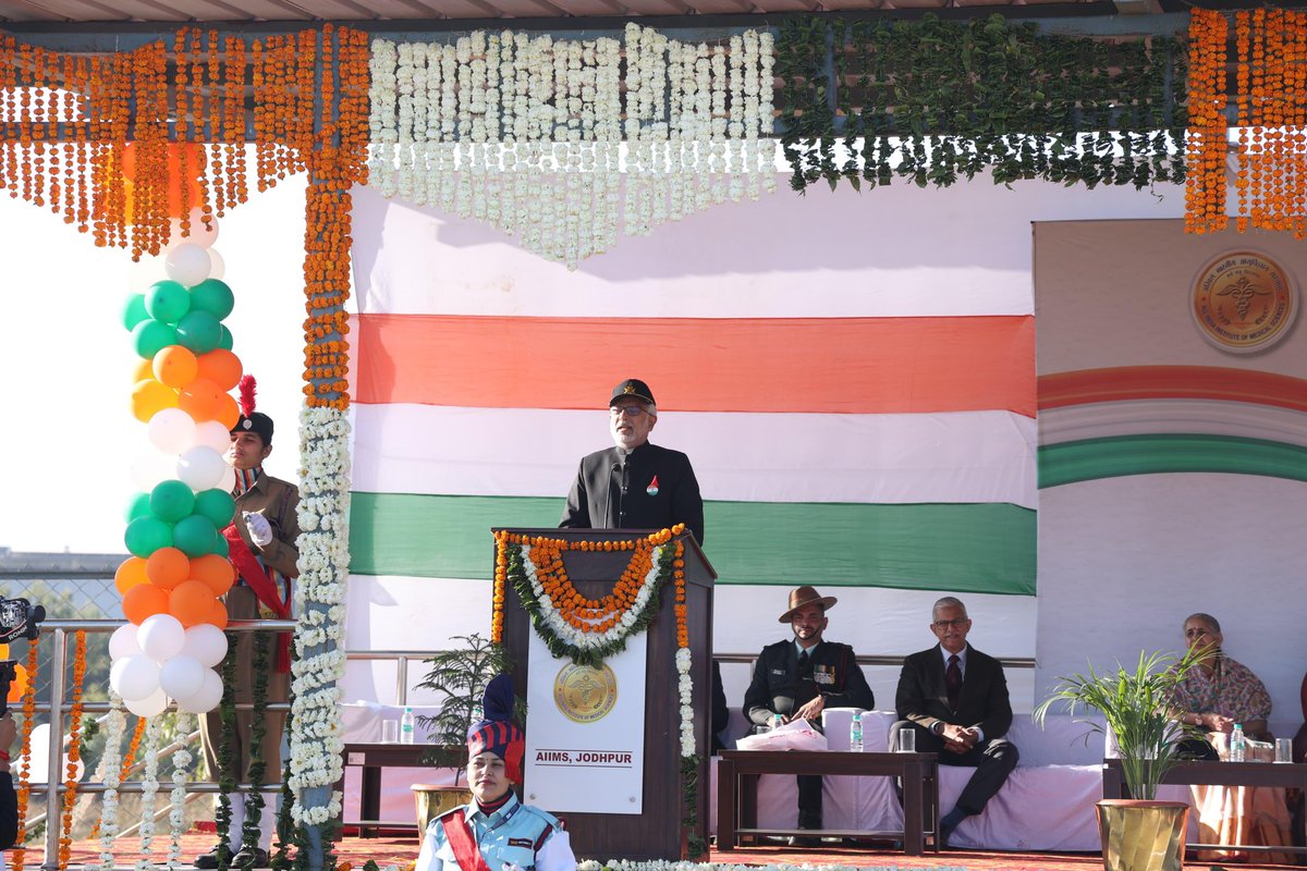 aiims_jodhpur's tweet photo. Celebrating the 76th Republic Day at AIIMS Jodhpur with immense pride and gratitude!

This day honors the sacrifices of our freedom fighters and the unwavering dedication of our soldiers who guard our borders under all conditions.

AIIMS Jodhpur is proud to lead the way in healthcare excellence—from groundbreaking transplants to pioneering digital health initiatives. Today, we reaffirm our commitment to a Nasha Mukt Bharat, empowering youth for a drug-free, brighter future.

As we salute the soldiers, freedom fighters, and every citizen driving India's progress, we pledge to strive for new heights, making India one of the top nations globally. Together, let's build a stronger, healthier, and brighter tomorrow.

Jai Hind! 🇮🇳

@PMOIndia @JPNadda @mpprataprao @AnupriyaSPatel @MoHFW_INDIA