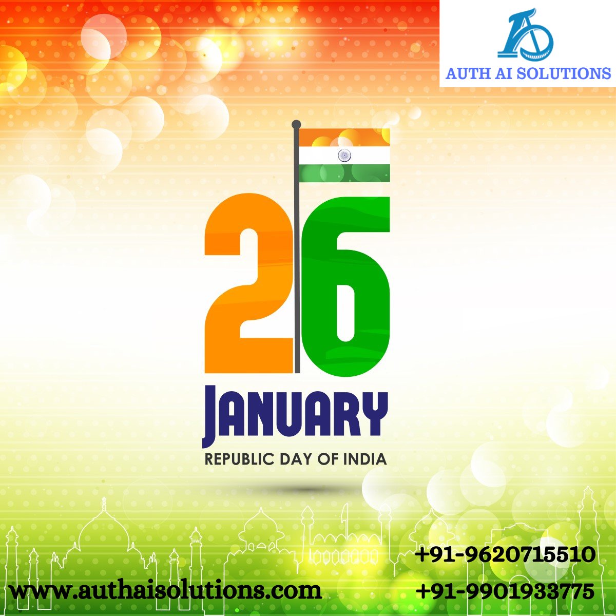 authaisolutions's tweet image. On this Day, as India celebrates its Republic Day, we honor the values of democracy, freedom, and progress that our nation stands for.
Auth AI Solutions are committed to empowering businesses with cutting-edge technology and innovative solutions.
 Happy Republic Day! Jai Hind!