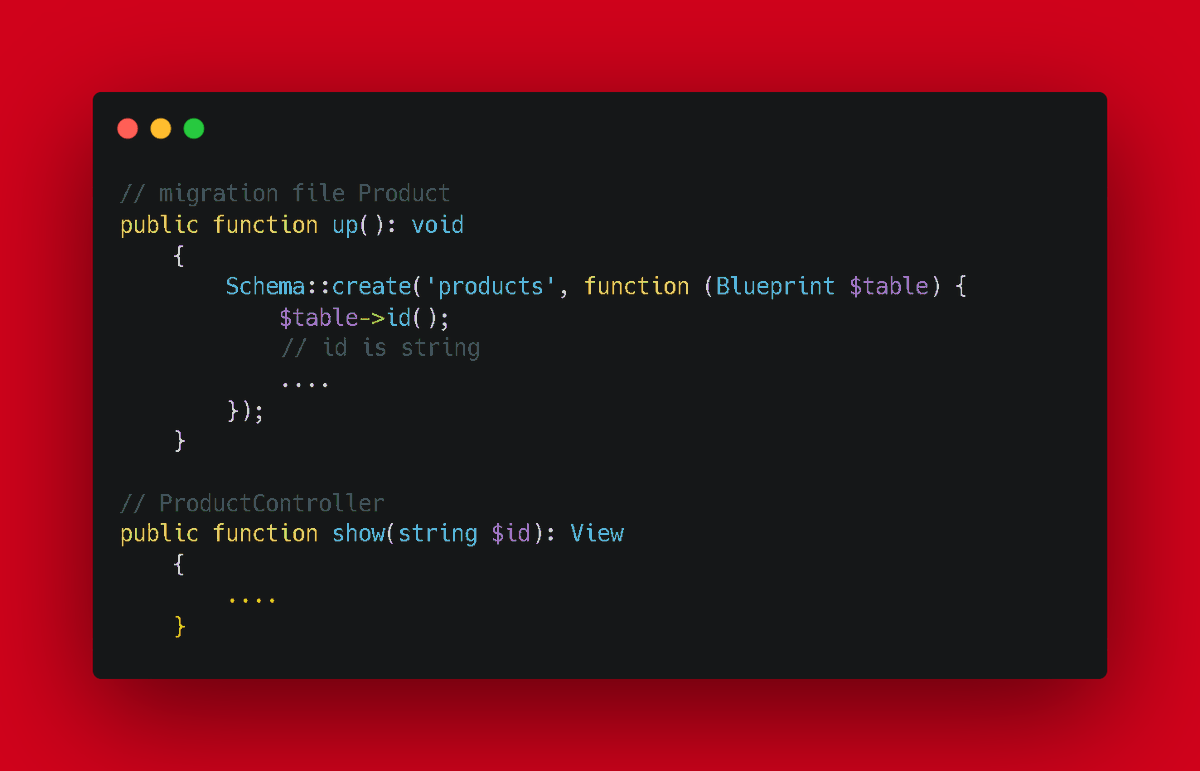 asyncohwait's tweet image. #LearningLaravel
Get Data by ID, the show method's parameter is a string because the the primary key is actually a string, referring to `$table->id()`.