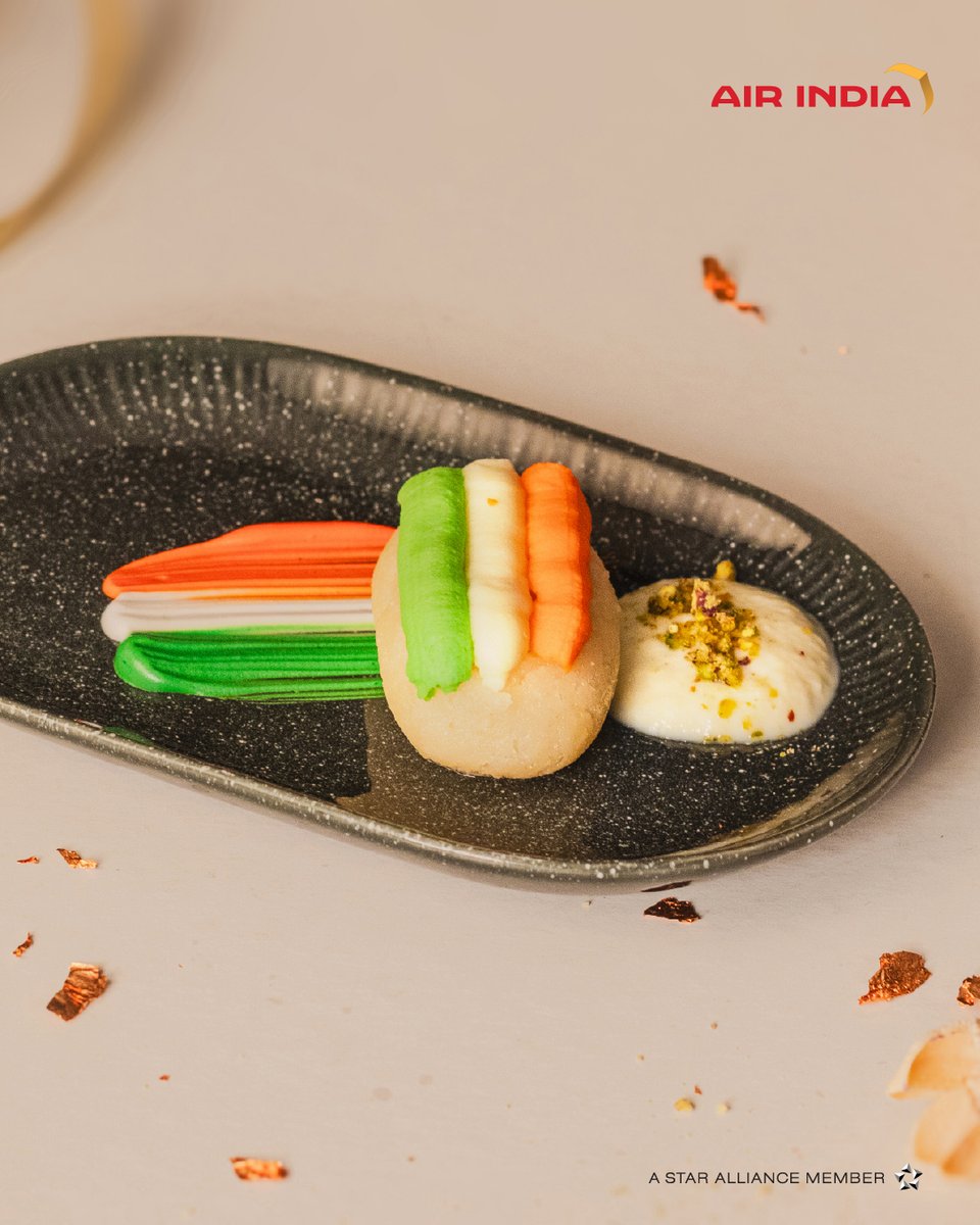 airindia's tweet photo. Look out for a sweet delight today! We are pleased to serve Republic Day special desserts. 

*Available on select domestic routes and all international routes originating from India.

#FlyAI #NewAirIndia #HappyRepublicDay https://t.co/pAv5UPAOCH