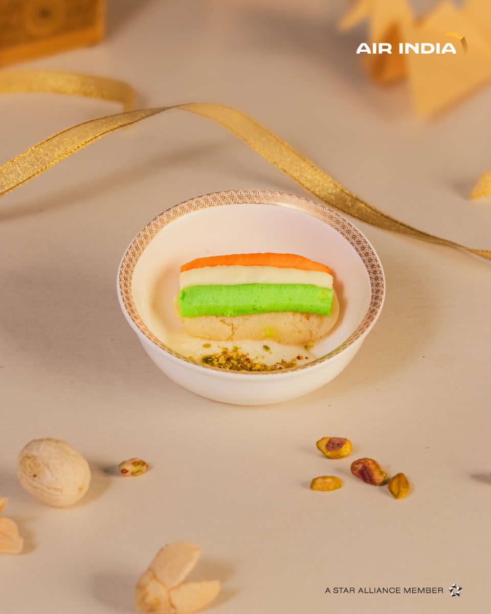 airindia's tweet photo. Look out for a sweet delight today! We are pleased to serve Republic Day special desserts. 

*Available on select domestic routes and all international routes originating from India.

#FlyAI #NewAirIndia #HappyRepublicDay https://t.co/pAv5UPAOCH