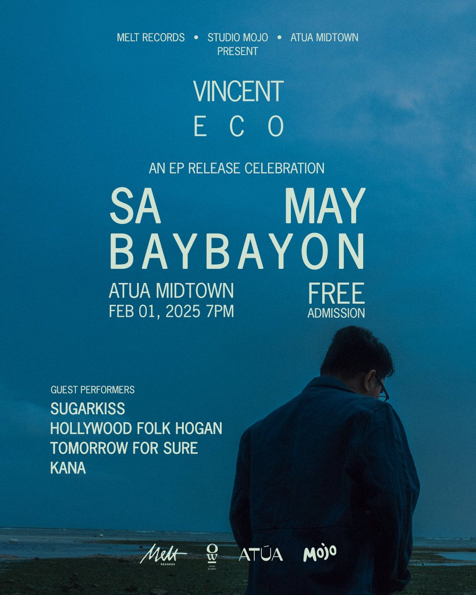 Vincent Eco (@vincentecomusic) on Twitter photo Here's the full lineup for 🌊 Sa May Baybayon 🌊 EP release celebration this Saturday, February 1st, at @atuamidtowncebu courtyard! I'm honored to share the stage with <a href="/SUGARKISSWORLD/">sugar jub jub</a> , Hollywood Folk Hogan, Tomorrow For Sure, and KANA. Here's the full lineup for 🌊 Sa May Baybayon 🌊 EP release celebration this Saturday, February 1st, at @atuamidtowncebu courtyard! I'm honored to share the stage with <a href="/SUGARKISSWORLD/">sugar jub jub</a> , Hollywood Folk Hogan, Tomorrow For Sure, and KANA.