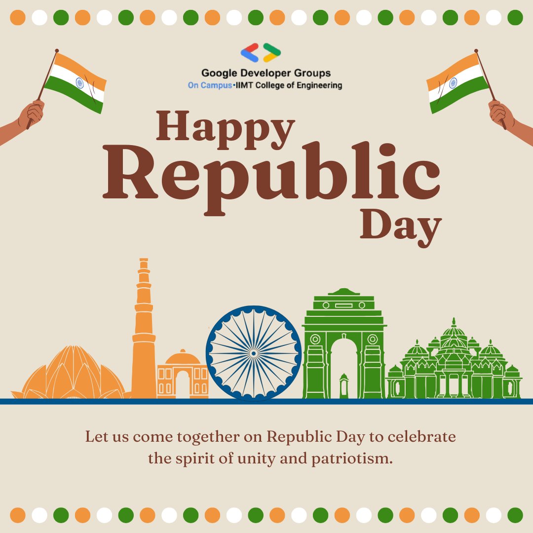 GDSC_IIMT's tweet image. Happy Republic Day from @GDSC_IIMT!🇮🇳✨
 Celebrating democracy, equality &amp;amp; justice. Let&apos;s harness tech &amp;amp; innovation to build a brighter future for all!
 #GDGIIMT #TechForIndia #InnovationForAll