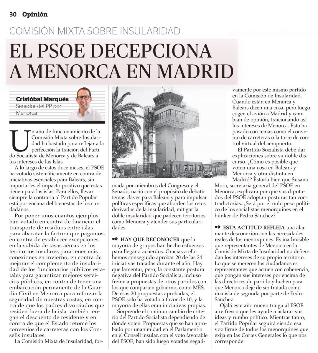 Tribuna dominguera en Es Diari Menorca.
-El PSOE decepciona a Menorca en Madrid- ⛔️⛔️⛔️
Hablando del primer año de funcionamiento de la Comisión mixta de Insularidad. 👇👇👇 #menorca