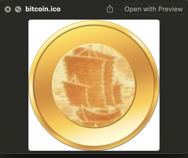 In the original source code of <a href="/dogecoin/">Dogecoin</a> which was a direct copy of Bitcoin zip file. In this zip is a bitcoin.ico file thats a "Icon" file. This is what it looks like. Whats this ship? Where did this go?