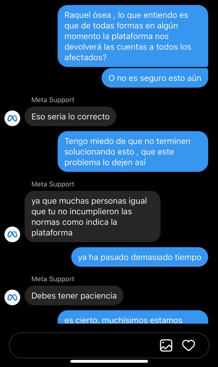 nicolasguti367's tweet photo. Comparto información acerca de todo sobre las cuentas #MetaResponde 
Están enterados del caso y es un error global , dicen que nos devolverán las cuentas a todos los afectados , pero que es cuestión de tener “PACIENCIA” pero hasta cuando?? https://t.co/xvak81NC8z