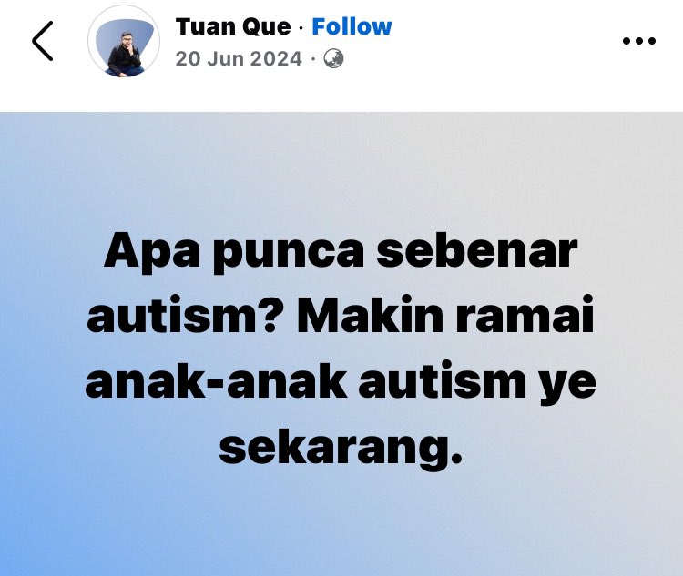 n_azzurajafri's tweet photo. #zurashare

A combination of multiple factors

1) Genetic (boleh jadi dari ibu atau ayah atau gabungan ibu ayah). Kalau pernah belajar biologi masa Tingkatan 5, ada sentuh pasal genetik ni. Walaupun misalnya kedua-dua ahli keluarga ibu ayah takda yang autism, tapi genetik carrier (bukan dominan) yang bergabung boleh menjadi punca. P/s: antara topik biologi yang saya suka. Kira-kira probability anak dapat any characteristic. Kalau faham, maka kita tak mudah-mudah nak salahkan keturunan siapa jadi punca. Lebih kepada menginsafi kebesaran Allah pada benda yang bukan dalam kawalan kita

2) Jangkitan kuman semasa mengandung. 

3) Pemakanan ibu semasa mengandung

4) Usia ibu ketika anak dikandung

5) Pengambilan ubat terlarang semasa hamil

6) Faktor lain seperti terdedah dengan persekitaran yang boleh mempengaruhi perkembangan janin (asap rokok/ kilang/ etc.)

7) Komplikasi ketika hamil

Bukan hanya satu faktor terlibat tapi gabungan pelbagai faktor. 

Sebab tu setakat kajian autism ini lebih kepada bersifat “correlation” berbanding “causation”

Correlation ni maksudnya ada perkaitan antara faktor yang menyumbang kepada autism. Bukan causation yang bersifat satu kemestian. Cth: Kalau jatuh dari tingkat 5, mesti akan ada bahagian tubuh yang patah.

P/s: ini adalah faktor risiko. Tapi apa yang lebih utama sebenarnya adalah apabila anak dah didiagnosis, kita bantu dan support anak tersebut TERMASUKlah ibu bapa. Ibu bapa kepada anak-anak ini cenderung hadapi tekanan emosi. May Allah ease all parents with special kids 🤲