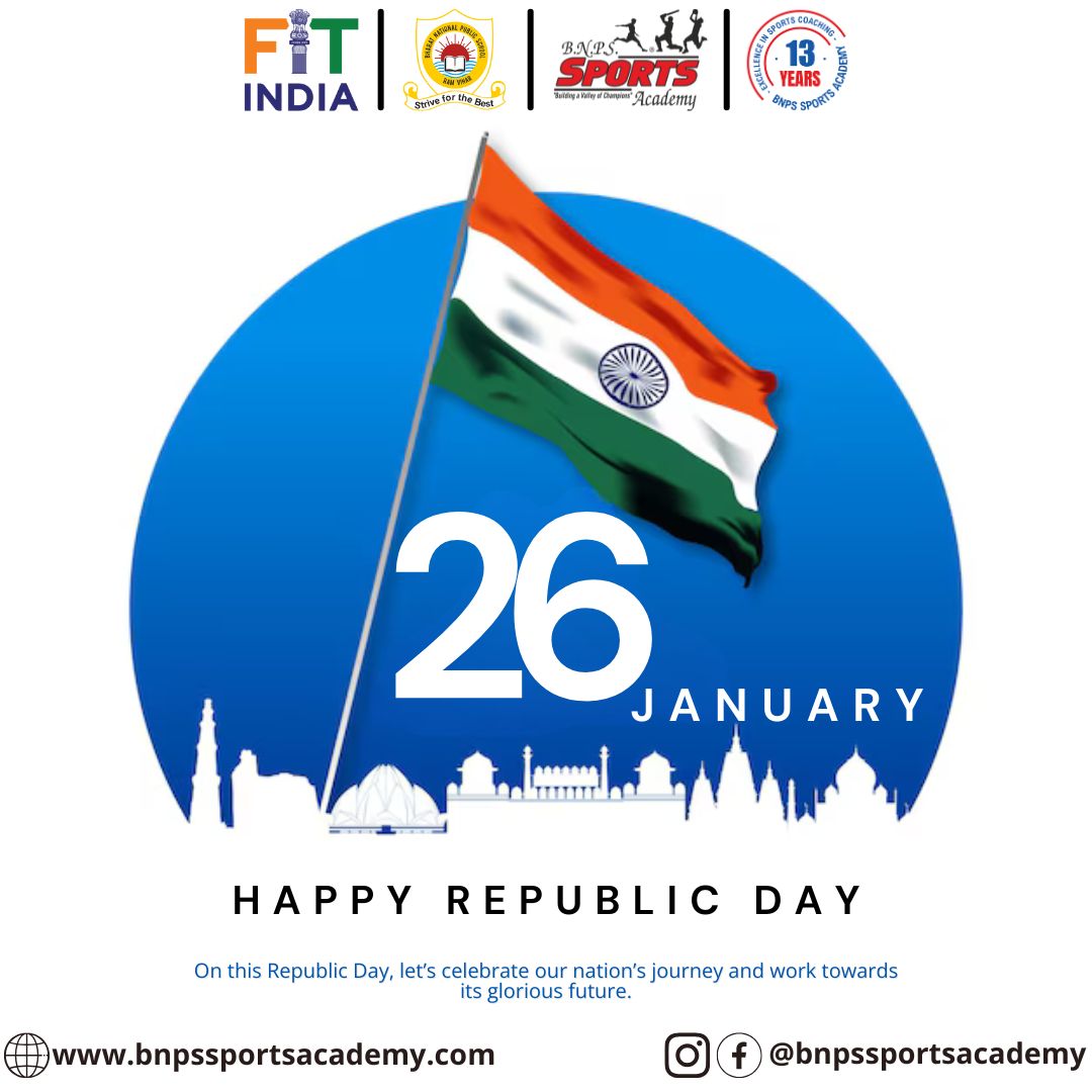 BNPSAcademy's tweet photo. Happy Republic Day from BNPS Sports Academy! May this day inspire us to strive for excellence, to promote unity and sportsmanship, and to make our country proud. #bnpsportsacademy #republicday #sportsunite https://t.co/sDg7WCIpPE