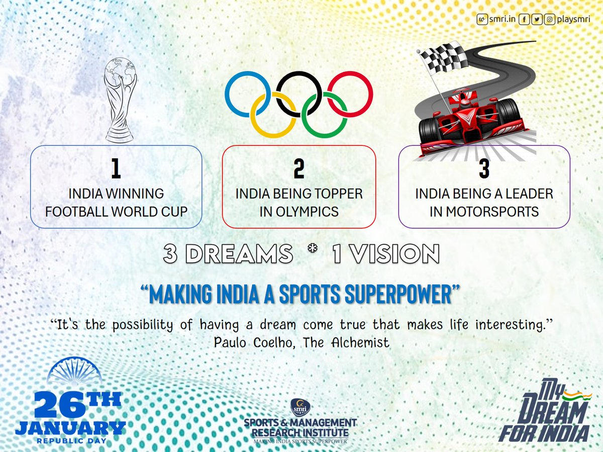 playsmri's tweet photo. REPUBLIC DAY GREETINGS to all!! We are working to make India a SPORTS SUPERPOWER... https://t.co/uphYIvmbEX