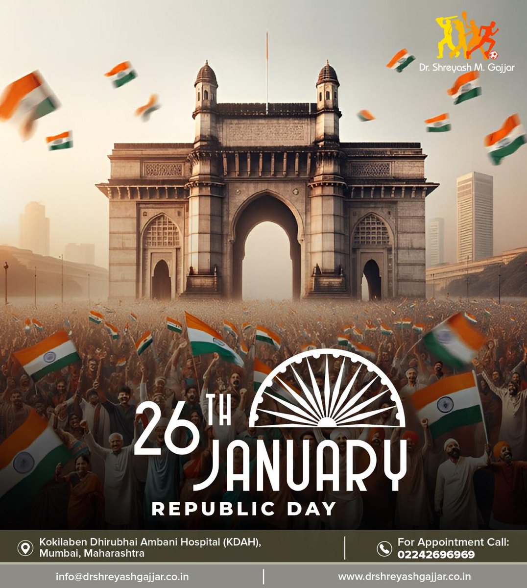 drarthroscopy's tweet photo. May the tricolor always fly high and inspire us to work towards a better India.
#happyrepublicday2025 #drshreyashgajjar #sportsinjuries https://t.co/u8nE38xqBb