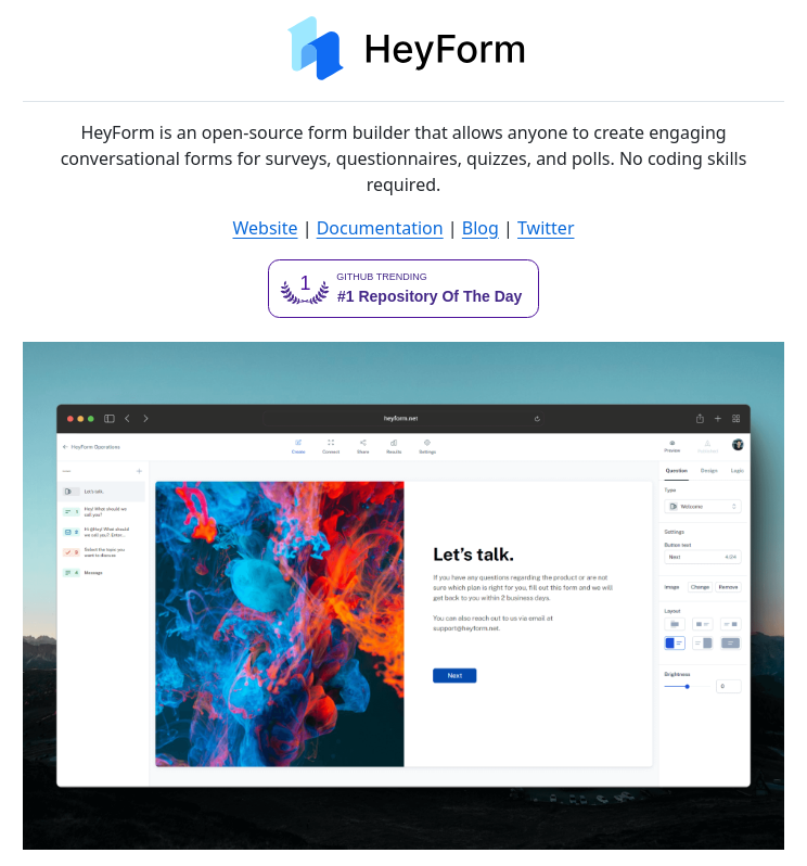 tom_doerr's tweet photo. Open-source form builder https://t.co/7DFIxemwMh
