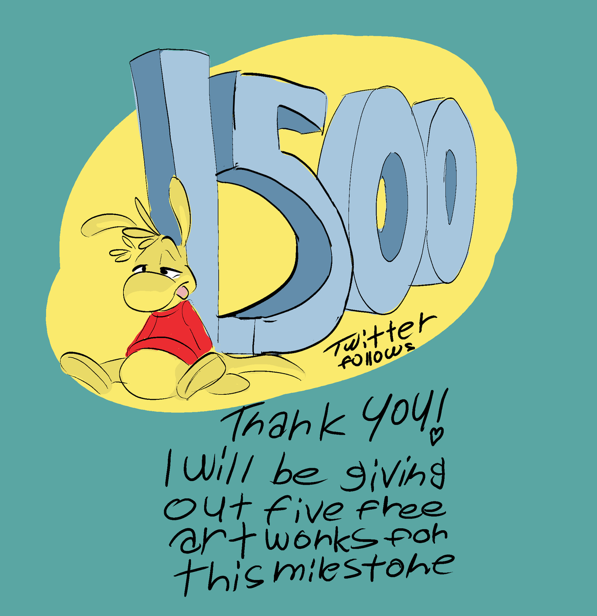 It's been a while since I've done a milestone giveaway for twiter but damn I thank you for the 1500 people who're been following my artworks for years! As a thank you, I'm going to give five free artworks to any random followers by replying their refs