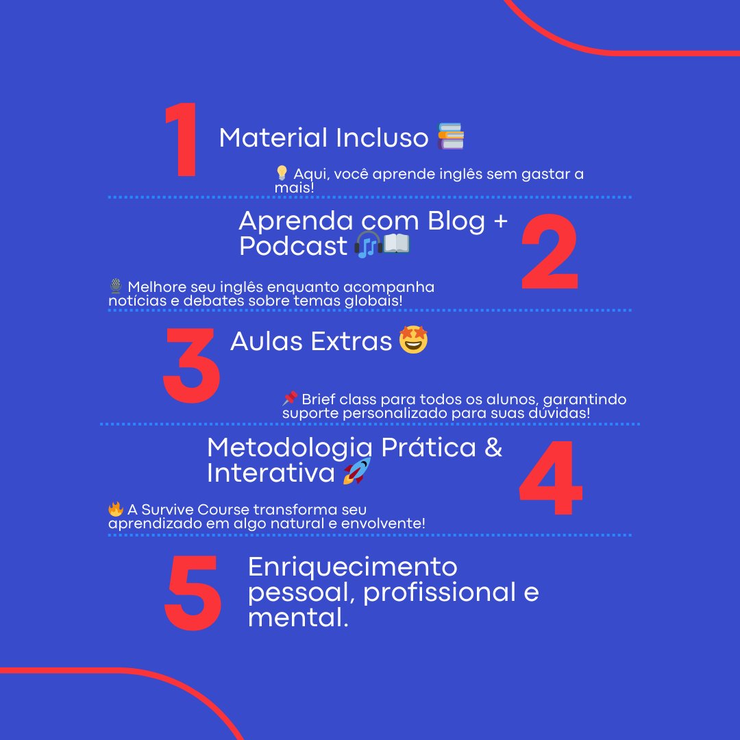 survivecourse's tweet photo. 🗣️ 5 Motivos para Aprender Inglês na Survive Course! 
🚀🇺🇸Quer melhorar seu inglês de forma prática e eficiente? 
Aqui está o seu caminho para a fluência! 🔥
🔗 Marque sua aula experimental e comece hoje mesmo! 👉 https://t.co/yyXDKnV0L2 

#InglêsOnline  #FaleInglês #EstudeInglês https://t.co/yKh0XB9uai