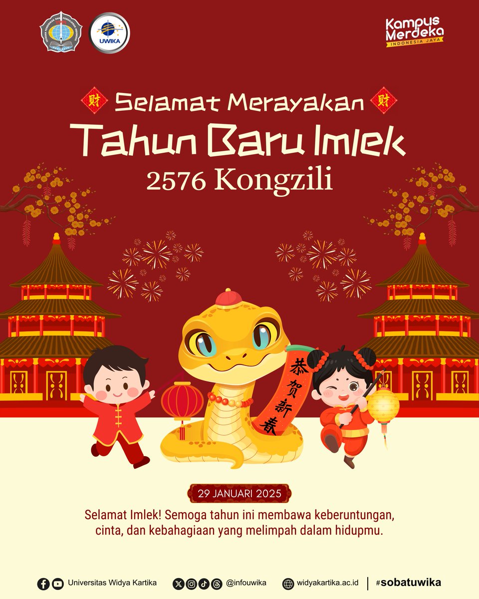 infoUWIKA's tweet photo. Selamat Merayakan Tahun Baru Imlek 2576 Kongzili

Semoga tahun ini membawa keberuntungan, cinta, dan kebahagiaan yang melimpah dalam hidupmu. Mari kita sambut tahun baru dengan semangat baru dan harapan yang lebih baik. https://t.co/EqGYHwqqbC