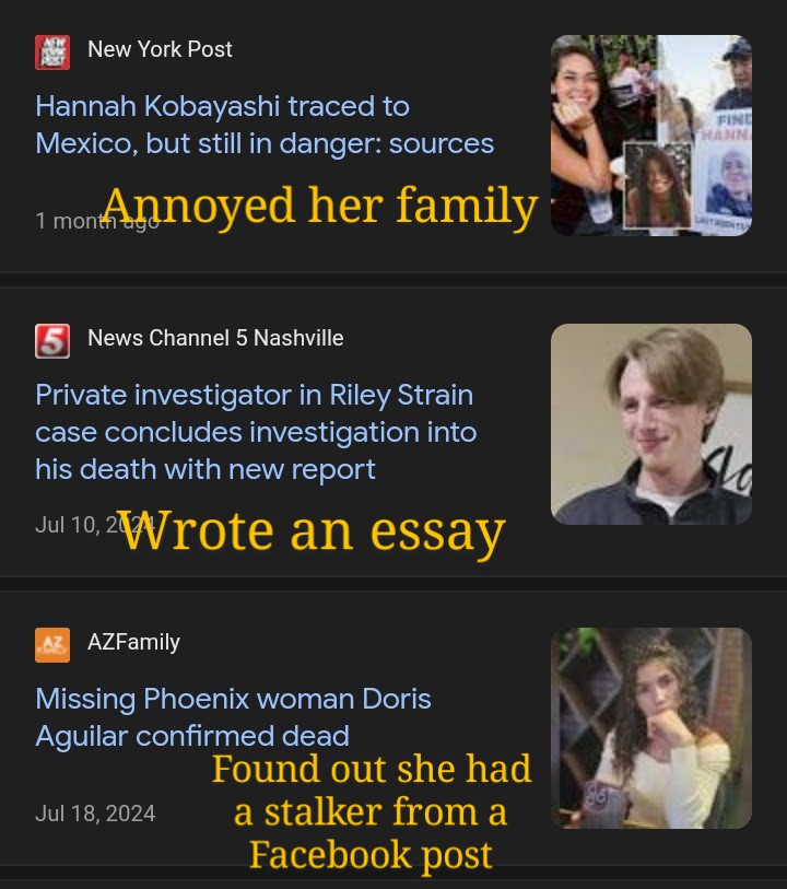 RoxysWorld857's tweet photo. 3 cases that #SFInvestigates was mentioned in actual news sources. https://t.co/dAZSE6R8vt