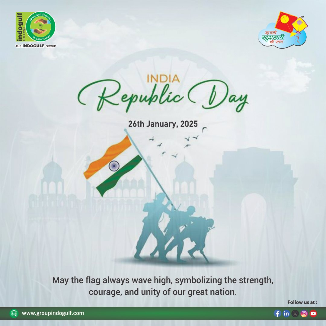 IndogulfCrops's tweet photo. On this Republic Day, let's honor the spirit of India – a land of diversity, unity, and resilience. At Indogulf Cropsciences, we salute our farmers, the backbone of our nation, and pledge to support sustainable agriculture. 

#RepublicDay #IndogulfCropsciences #ProudIndian https://t.co/8nieMvnMo7