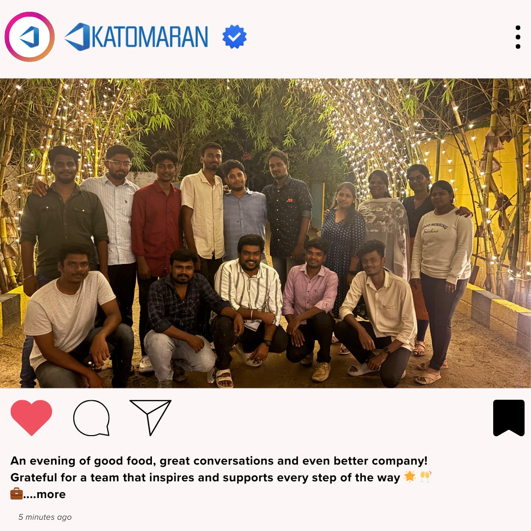 KatomaranIndia's tweet photo. An evening to cherish
Team dinners are not just about great food but also about strengthening bonds, celebrating wins and creating memories that last. Grateful to work alongside such an incredible team that brings their A-game every day
#Teamwork #StrongerTogether #katomaran https://t.co/1eN6Yd9tOk