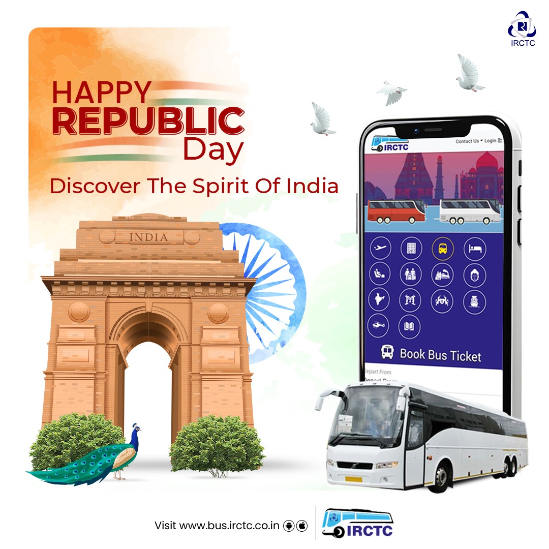 IRCTCofficial's tweet photo. IRCTC Bus wishes you a Happy Republic Day! Let every ride be a tribute to the unity that binds us together. 

Book today on https://t.co/zptKFg397a to discover the nation's diversity. 

#RepublicDay #TravelWithIRCTC #UnityInDiversity #IRCTCBus https://t.co/yFHUpqO5bx