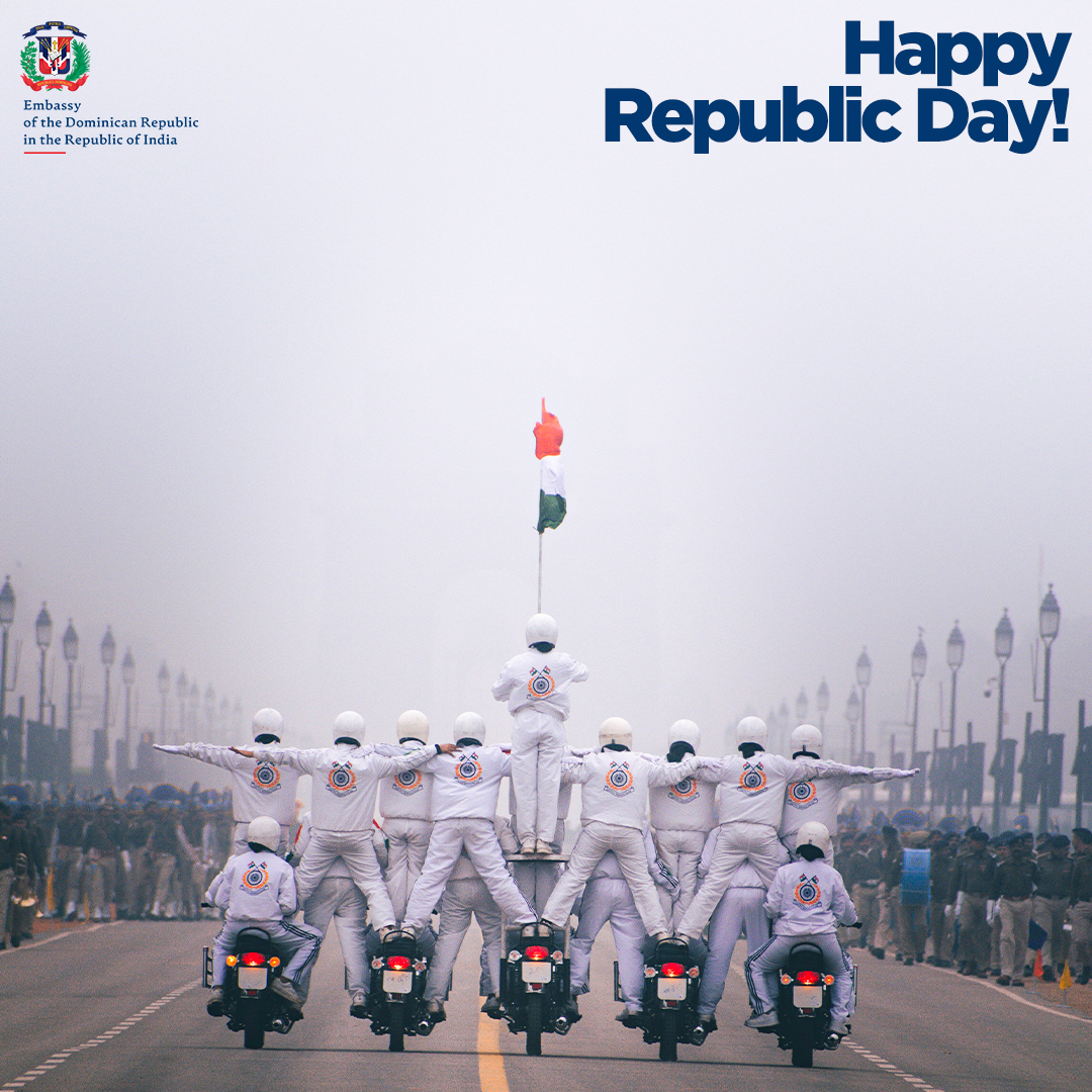 Our mission in Delhi wishes India and all Indian citizens a happy 76th Republic Day! 🇩🇴🤝🇮🇳 <a href="/MIREXRD/">Cancillería de República Dominicana</a> <a href="/MEAIndia/">Randhir Jaiswal</a> <a href="/IndiainDR/">India in Dominican Republic & Haiti</a> <a href="/DrSJaishankar/">Dr. S. Jaishankar</a> <a href="/PmargheritaBJP/">Pabitra Margherita</a>